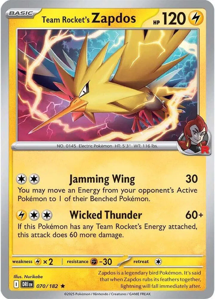 Team Rocket's Zapdos 070/182 Holo